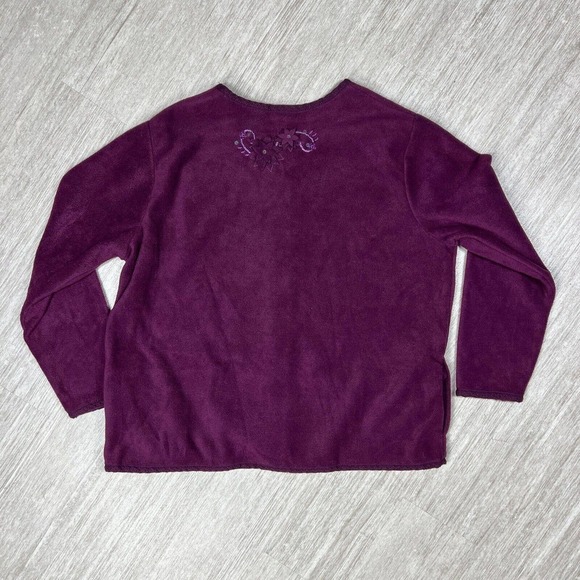 Vintage North Crest Fleece Sweater Cardigan Embroidered Floral Purple Sz 14/16W - Picture 2 of 10